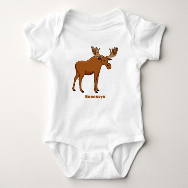 Funny moose cartoon illustration baby bodysuit (Front)