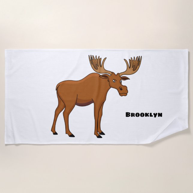 Funny moose cartoon illustration  beach towel (Front)