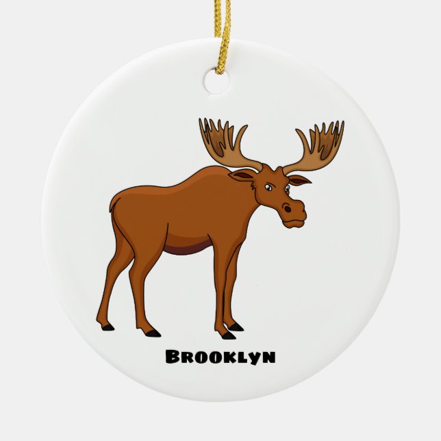 Funny moose cartoon illustration ceramic ornament (Front)