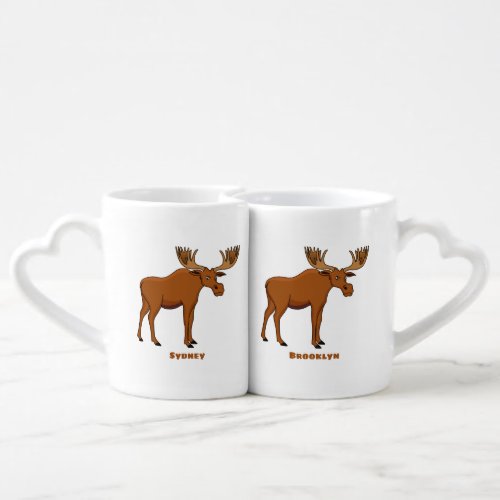 Funny moose cartoon illustration coffee mug set