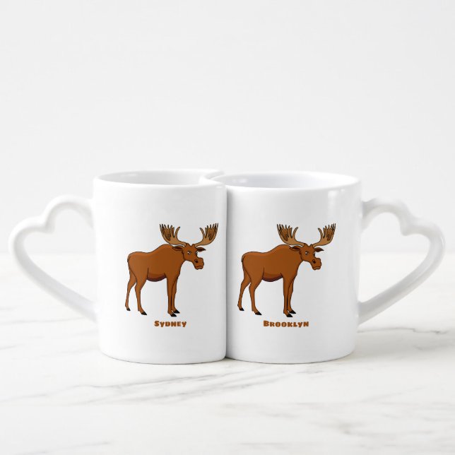 Funny moose cartoon illustration coffee mug set (Back Nesting)