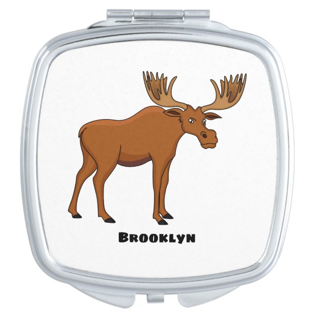 Funny moose cartoon illustration   compact mirror (Front)