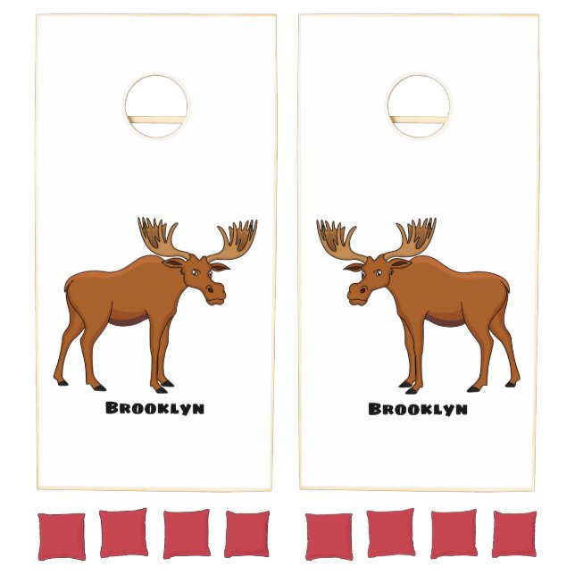 Funny moose cartoon illustration cornhole set (Set)