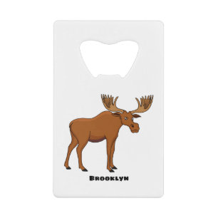 Funny moose cartoon illustration credit card bottle opener