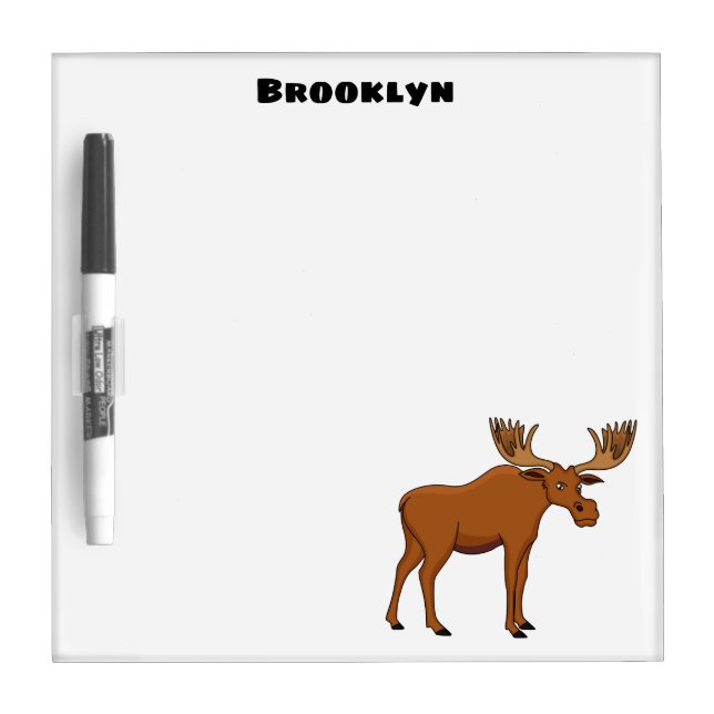 Funny moose cartoon illustration dry erase board (Front)