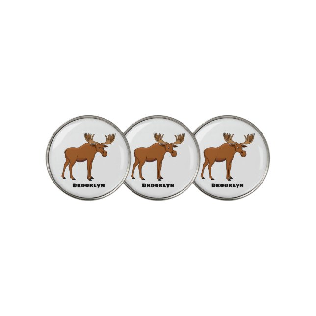 Funny moose cartoon illustration golf ball marker (3 Up)