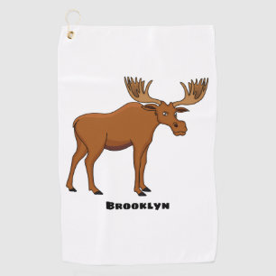Funny moose cartoon illustration golf towel