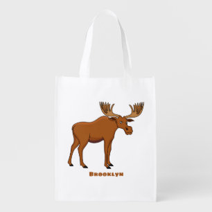 Funny moose cartoon illustration grocery bag