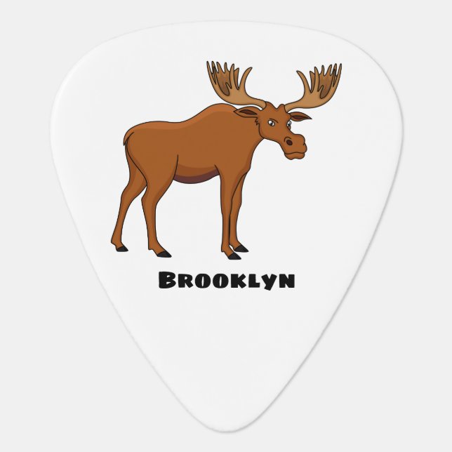 Funny moose cartoon illustration  guitar pick (Front)