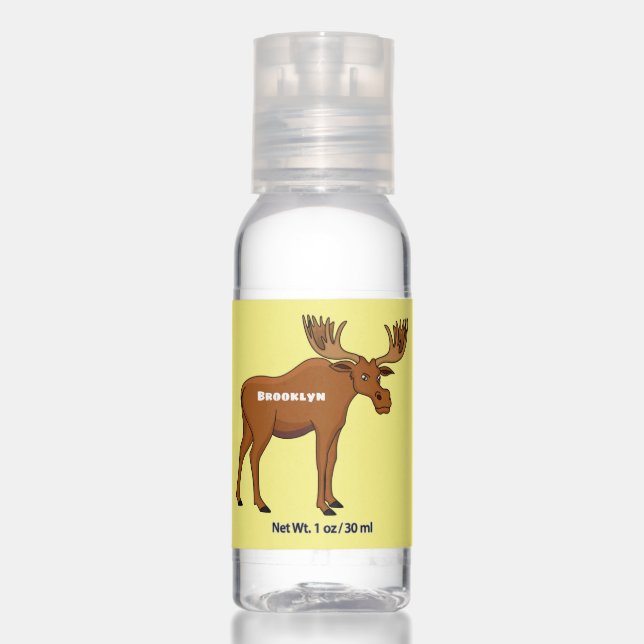 Funny moose cartoon illustration hand sanitizer (Front)