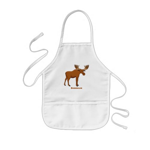 Funny moose cartoon illustration kids apron