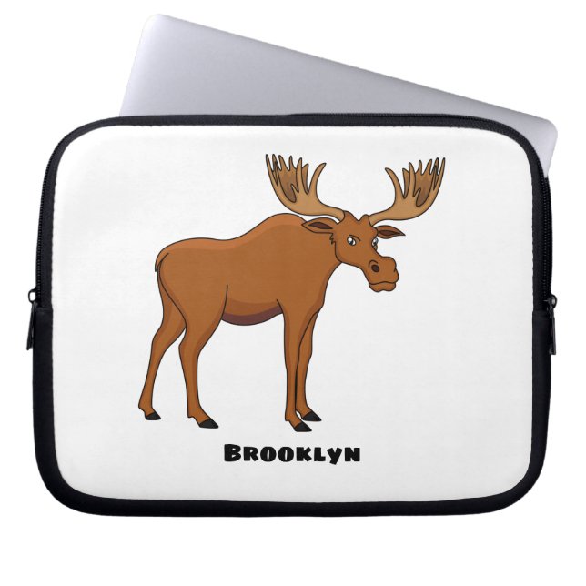 Funny moose cartoon illustration laptop sleeve (Front)