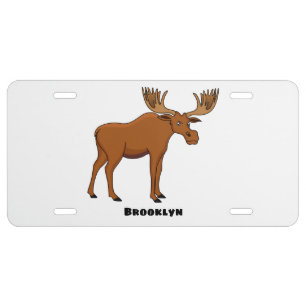 Funny moose cartoon illustration license plate