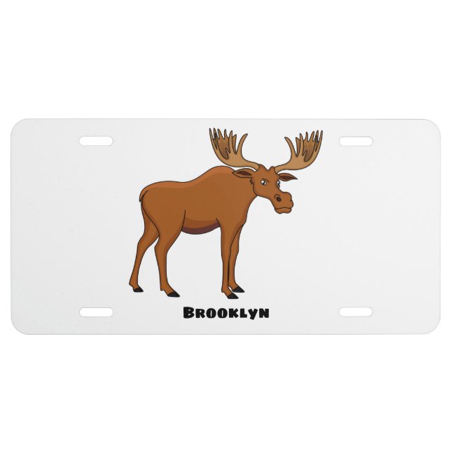 Funny moose cartoon illustration  license plate (Front)