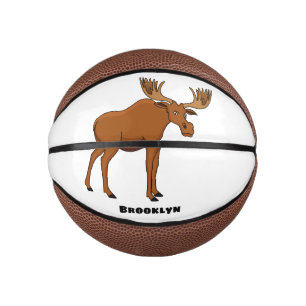 Funny moose cartoon illustration mini basketball