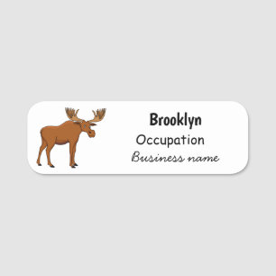 Funny moose cartoon illustration name tag