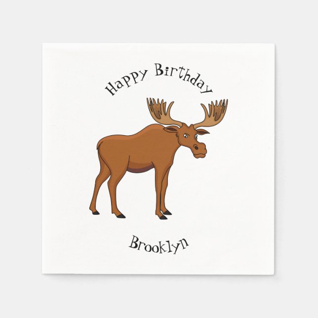 Funny moose cartoon illustration napkins (Front)