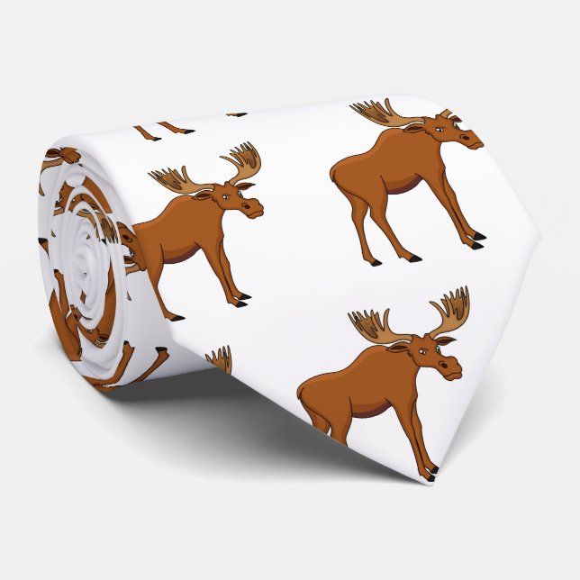 Funny moose cartoon illustration neck tie (Rolled)