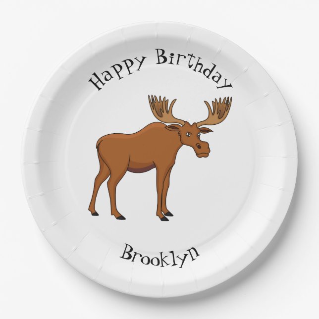 Funny moose cartoon illustration paper plates (Front)