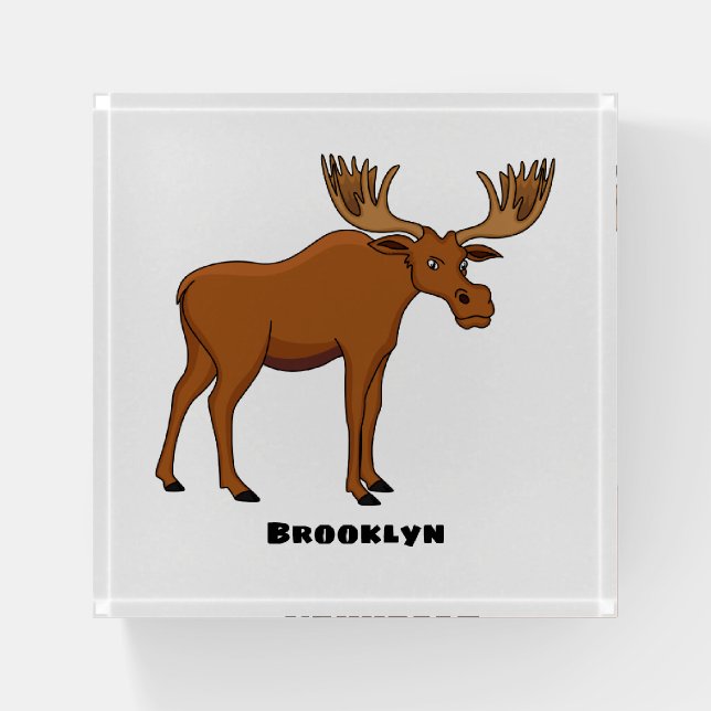 Funny moose cartoon illustration  paperweight (Front)