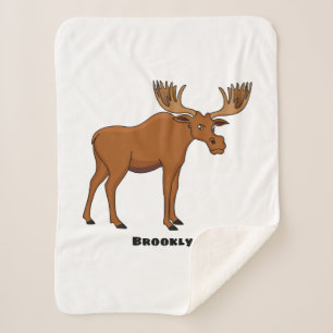 Funny moose cartoon illustration sherpa blanket