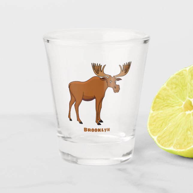 Funny moose cartoon illustration  shot glass (Front)