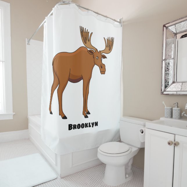 Funny moose cartoon illustration  shower curtain (In Situ)