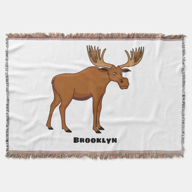 Funny moose cartoon illustration throw blanket (Front)