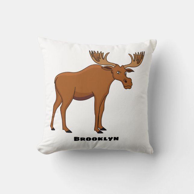 Funny moose cartoon illustration  throw pillow (Front)