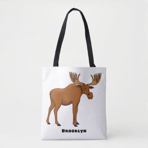 Funny moose cartoon illustration tote bag