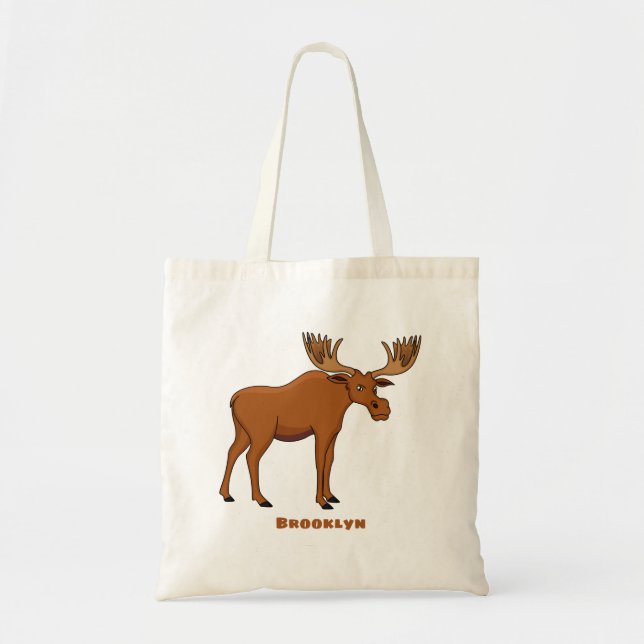 Funny moose cartoon illustration tote bag (Front)
