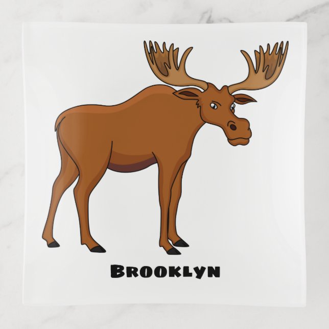 Funny moose cartoon illustration  trinket tray (Front)