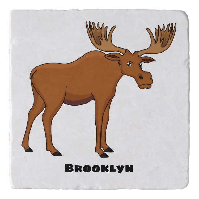 Funny moose cartoon illustration trivet (Front)