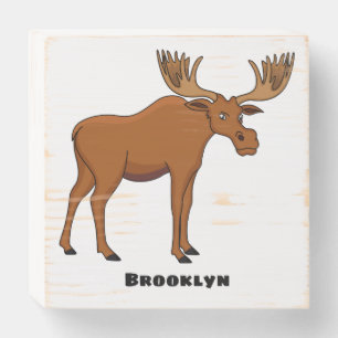 Funny moose cartoon illustration wooden box sign