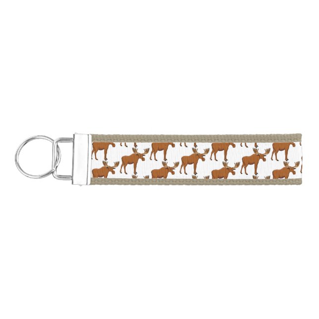 Funny moose cartoon illustration  wrist keychain (Keys on Left)