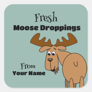 Funny Moose Droppings Christmas Candy Personalized Square Sticker by alinaspencil at Zazzle