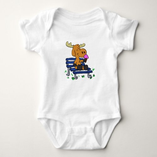 Funny moose eating ice cream  choose back color baby bodysuit
