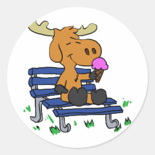 Funny moose eating ice cream choose back color classic round sticker
