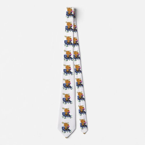 Funny moose eating ice cream  choose back color neck tie