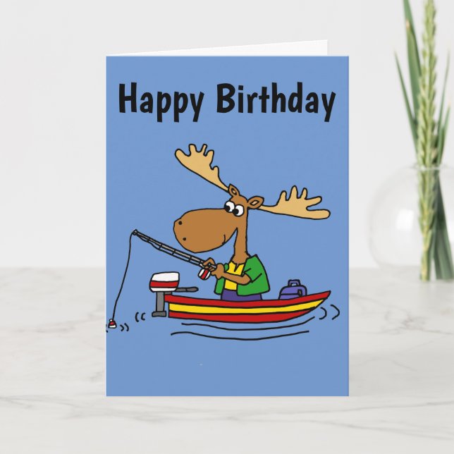 Funny Moose Fishing Cartoon Card (Front)