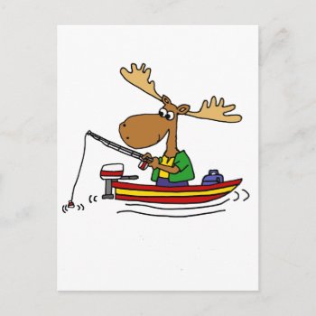 Funny Moose Fishing Cartoon Postcard by inspirationrocks at Zazzle