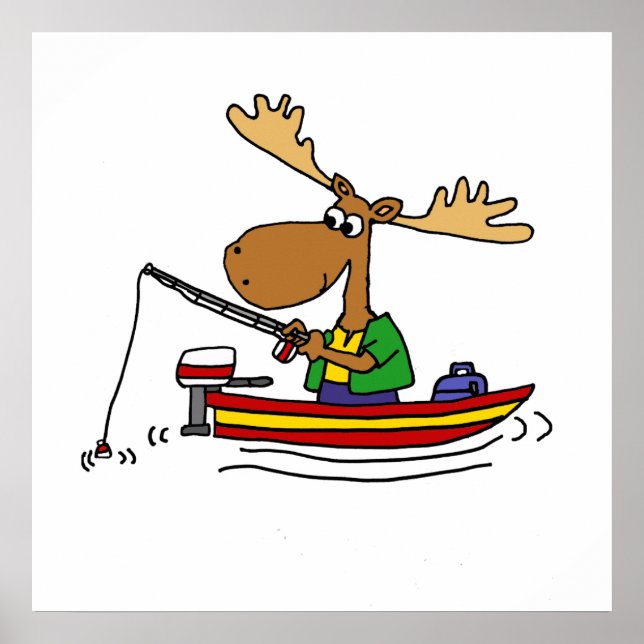 Funny Moose Fishing Cartoon Poster (Front)