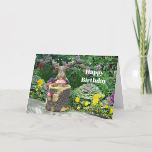 Funny Moose Floral Garden Photo Birthday Card