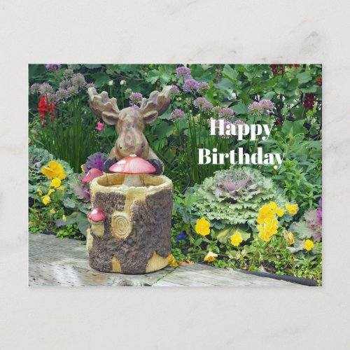 Funny Moose Floral Garden Photo Birthday Postcard