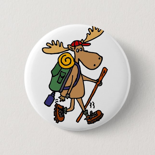 Funny Moose Hiker Pinback Button (Front)