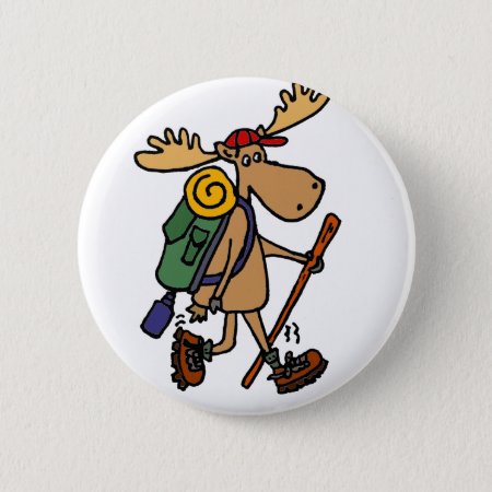 Funny Moose Hiker Pinback Button