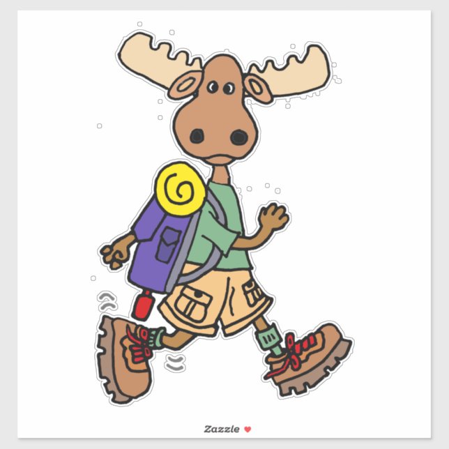 Funny Moose Hiking Cartoon Sticker (Sheet)