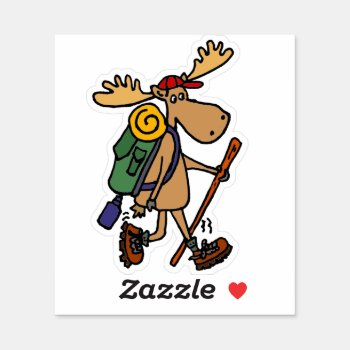 Funny Moose Hiking Cartoon Sticker by naturesmiles at Zazzle