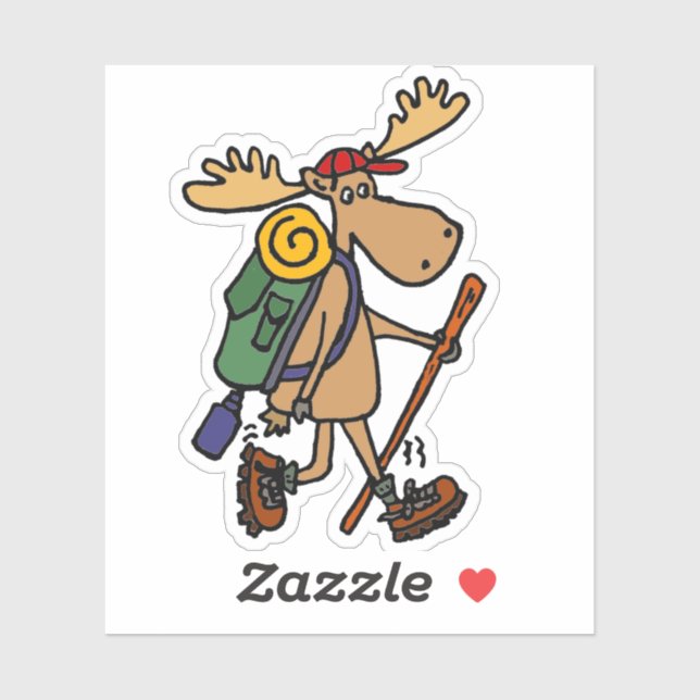 Funny Moose Hiking Cartoon Sticker (Sheet)