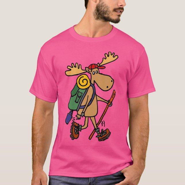 Funny Moose Hiking T-Shirt (Front)